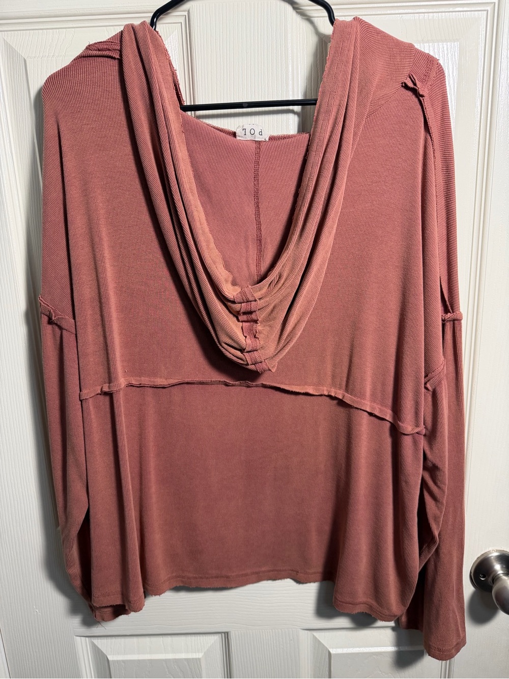 Women’s POL Long Sleeve Hooded Henley in a Rust/Brown color, size Medium - Picture 5 of 7